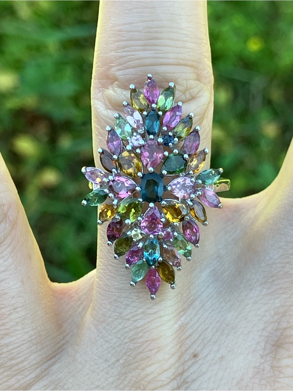 Natural Multi Color Tourmaline Sterling Silver Ring Size 7